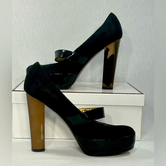 Women’s Coach Davine Platform Black Suede with Gold Heel Size 8 Great Condition! - Picture 2 of 16